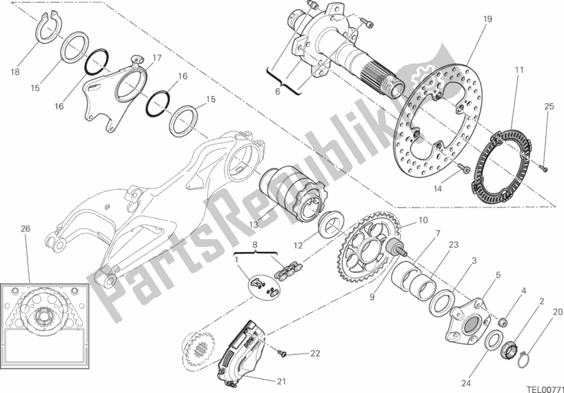 Alle onderdelen voor de Naaf, Achterwiel van de Ducati Hypermotard SP 821 2014